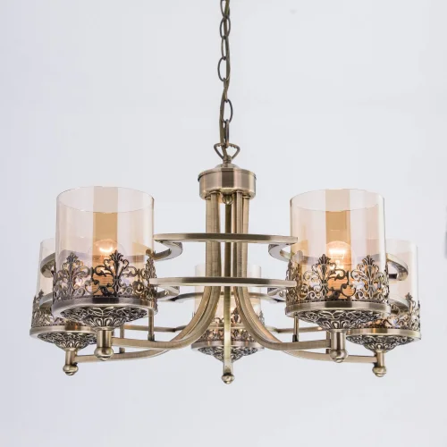 Люстра подвесная Ориент CL464153 Citilux янтарная прозрачная на 5 ламп, основание бронзовое в стиле классический  фото 2